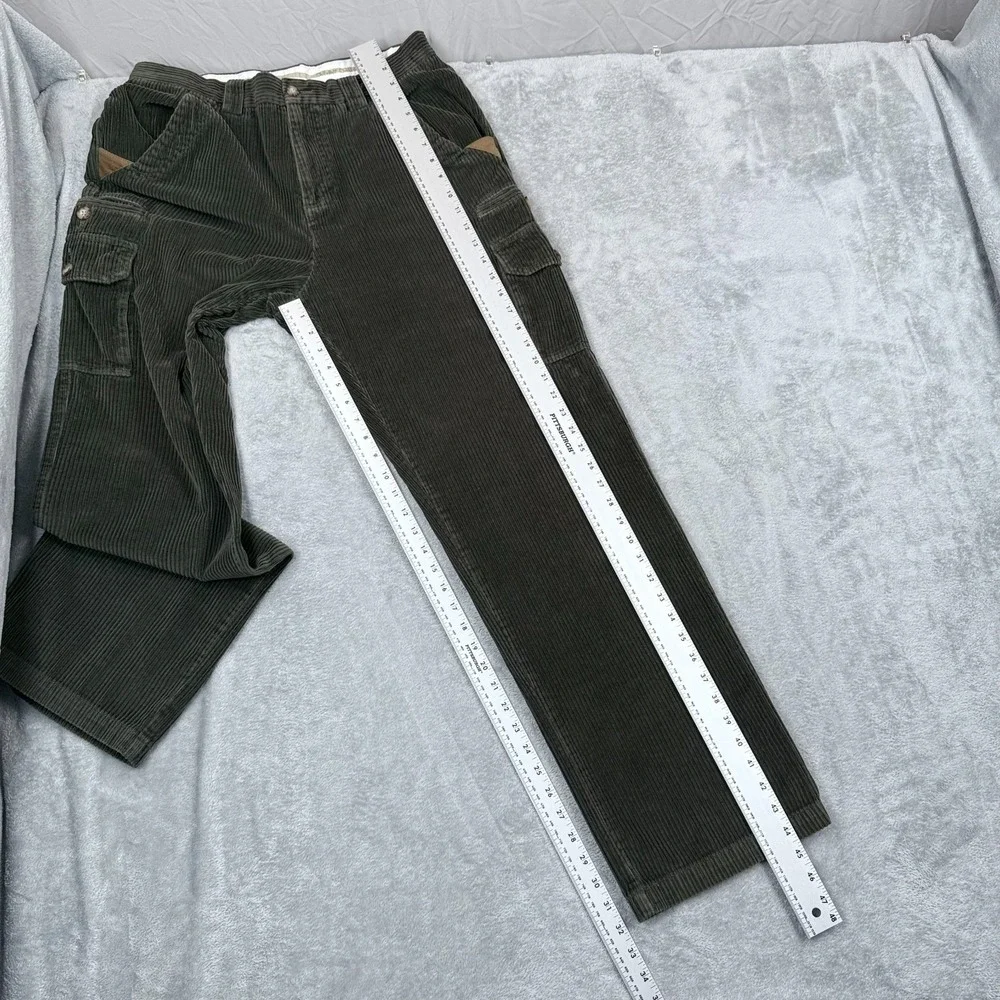 Cabelas Outfitter Series Corduroy Cargo Pants Mens 34x32 Wide-Whale‎ Dark Green